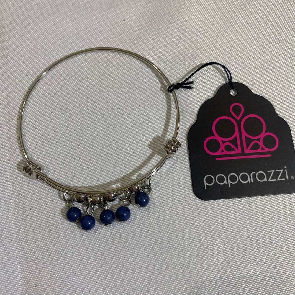 Paparazzi Women’s Silver and Blue Adjustable Bangle Bracelet
